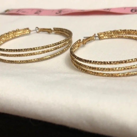 Sparkly Gold Tone Rhinestone Hoops - Picture 4 of 10